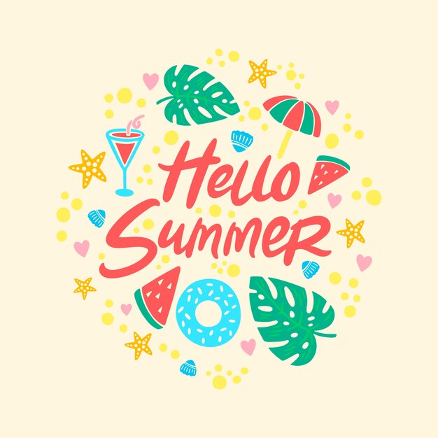 Hand drawn hello summer lettering