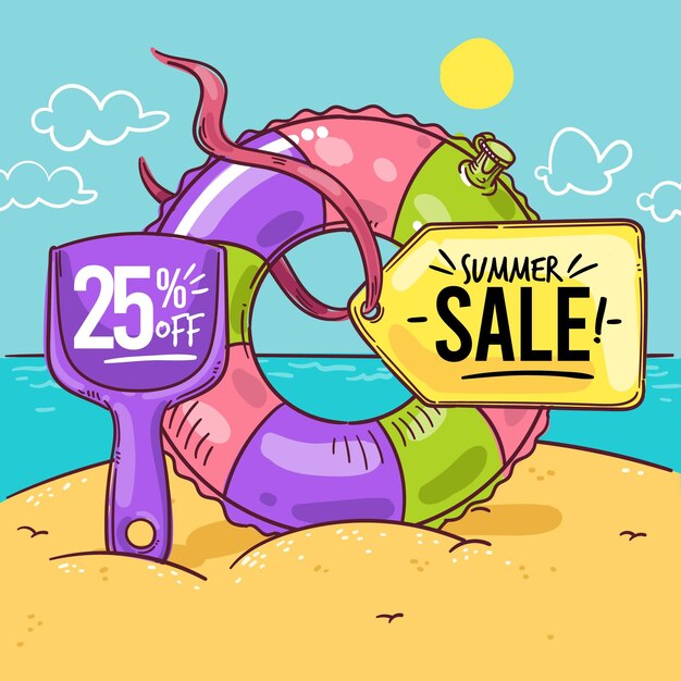 Hand drawn hello summer sale illustration