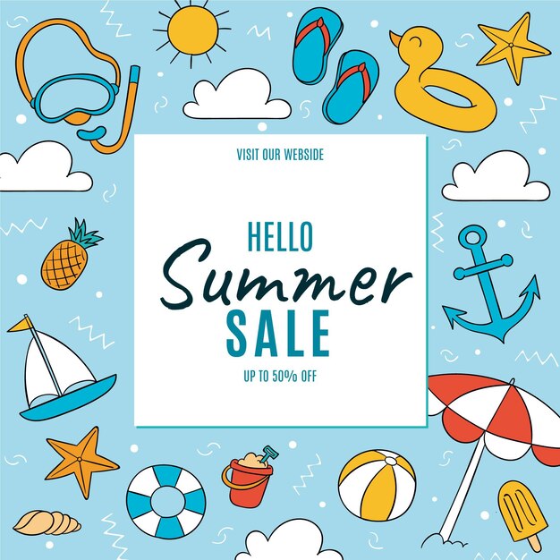 Hand drawn hello summer sale illustration