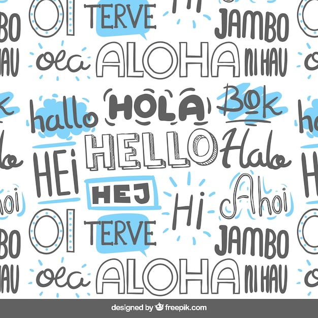 Hand drawn hello word pattern in different languages