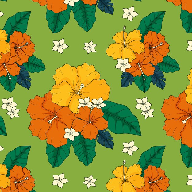 Hand drawn hibiscus flower pattern illustration