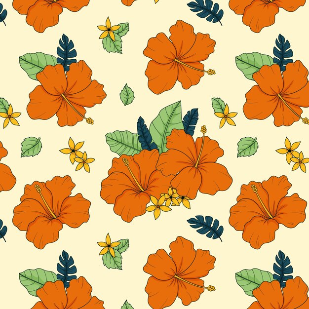 Hand drawn hibiscus flower pattern illustration