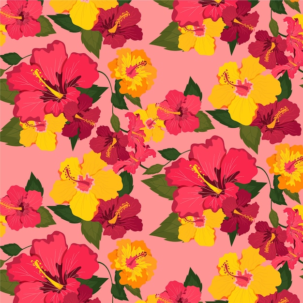 Free Vector hand drawn hibiscus flower pattern