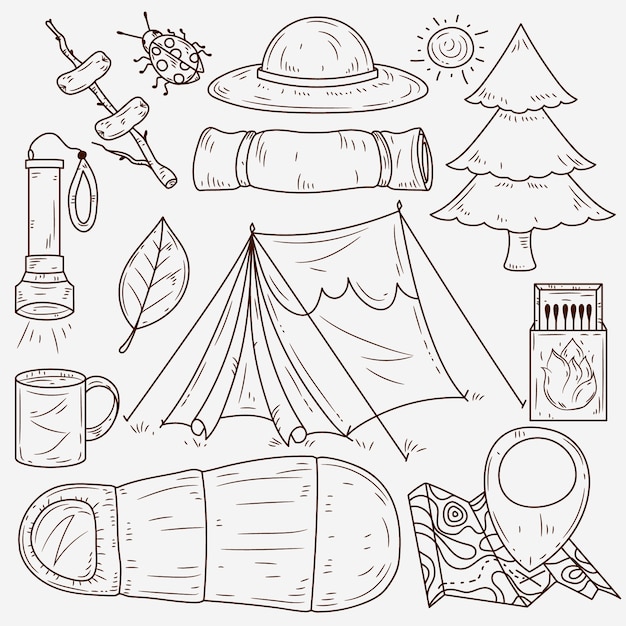 Free Vector hand drawn hiking element set