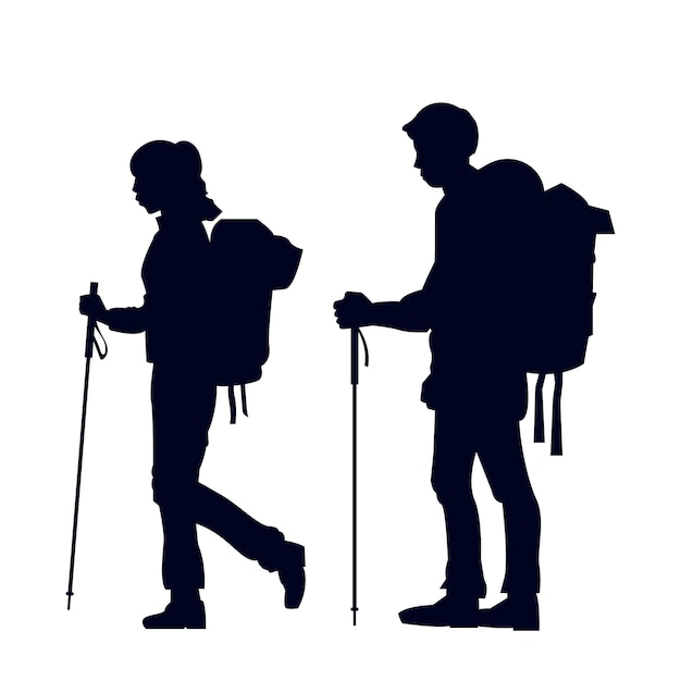 Hand drawn hiking silhouette illustration