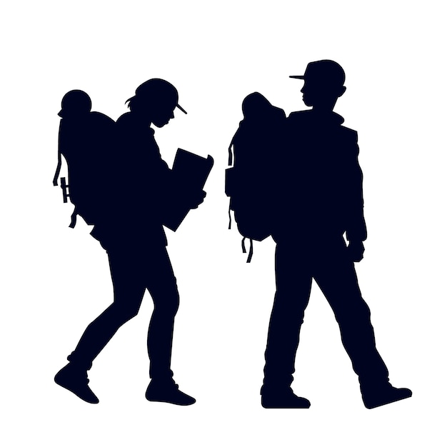 Hand drawn hiking silhouette illustration