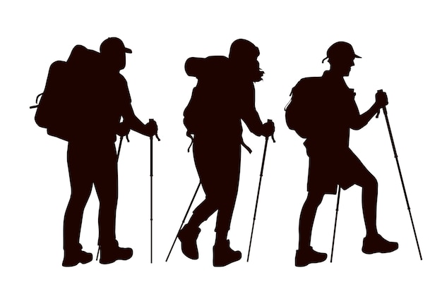 Hand drawn hiking silhouettes