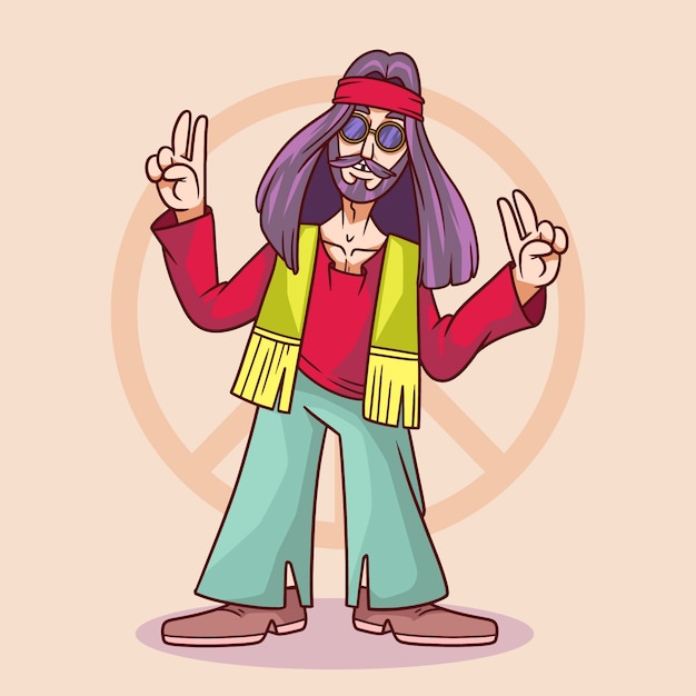 Free Vector hand drawn hippie cartoon illustration