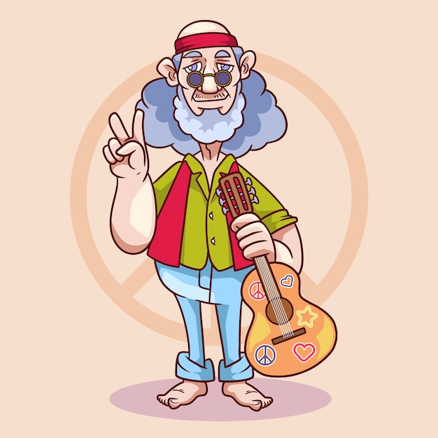 Hand drawn hippie cartoon illustration