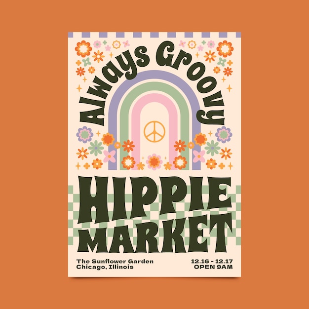 Free vector hand drawn hippie market poster template