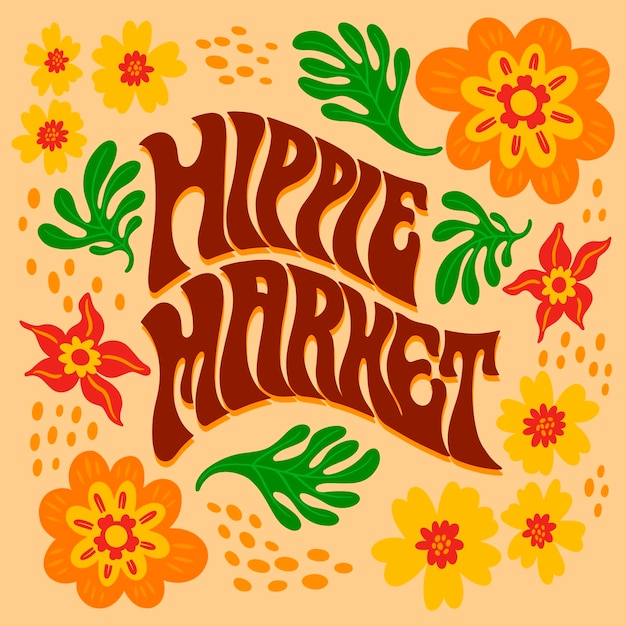 Free Vector hand drawn hippie market text illustration