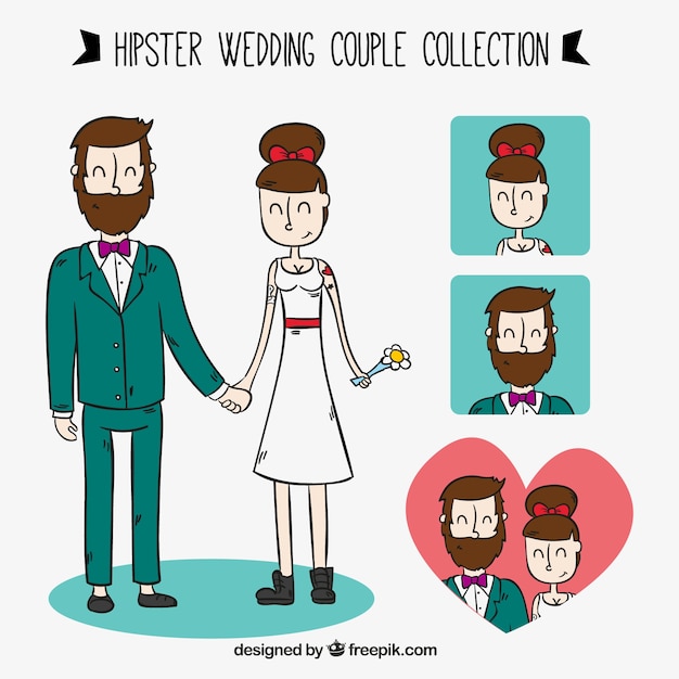 Hand-drawn hipster wedding couple