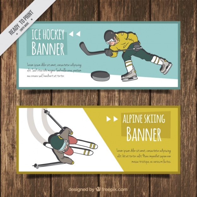 Free Vector hand drawn hockey and ski banners