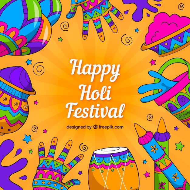 Hand drawn holi festival background