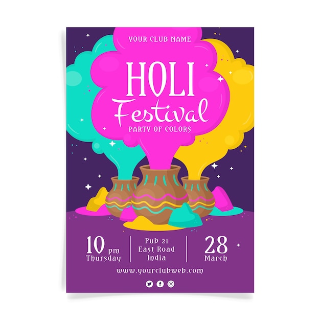 Free vector hand drawn holi festival flyer template