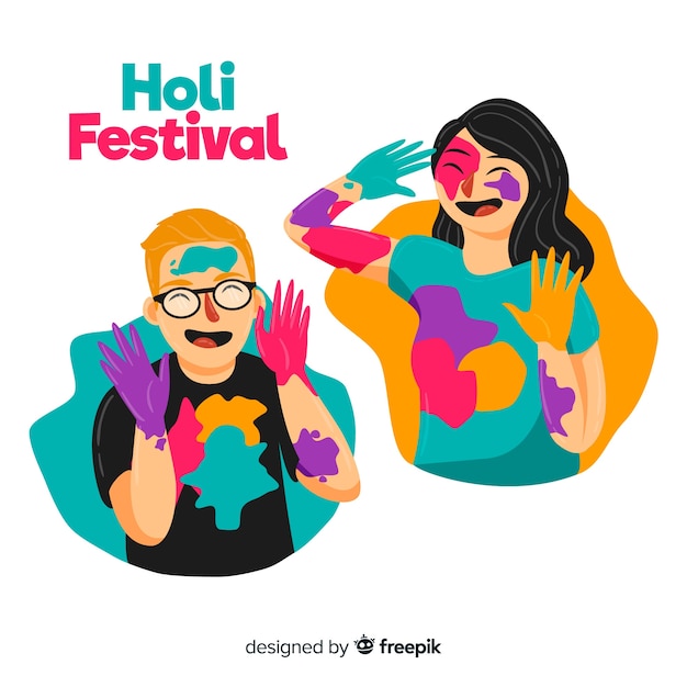 Hand drawn holi festival people collection