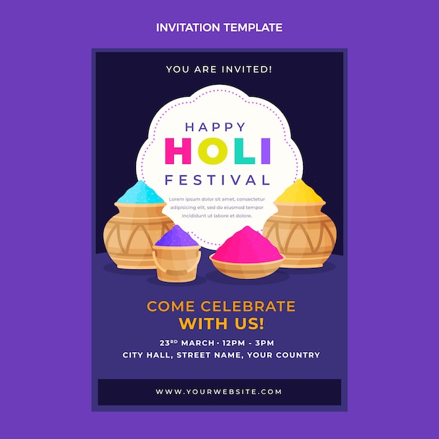 Hand drawn holi invitation template