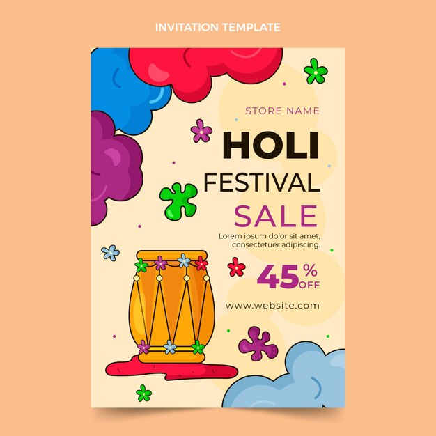 Hand drawn holi invitation template