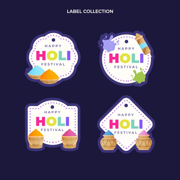 Hand drawn holi labels collection