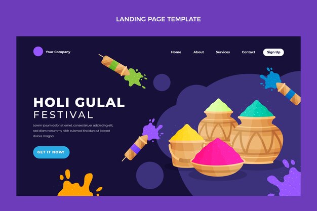 Hand drawn holi landing page template