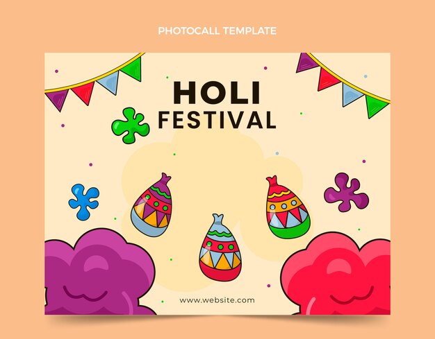 Hand drawn holi photocall template