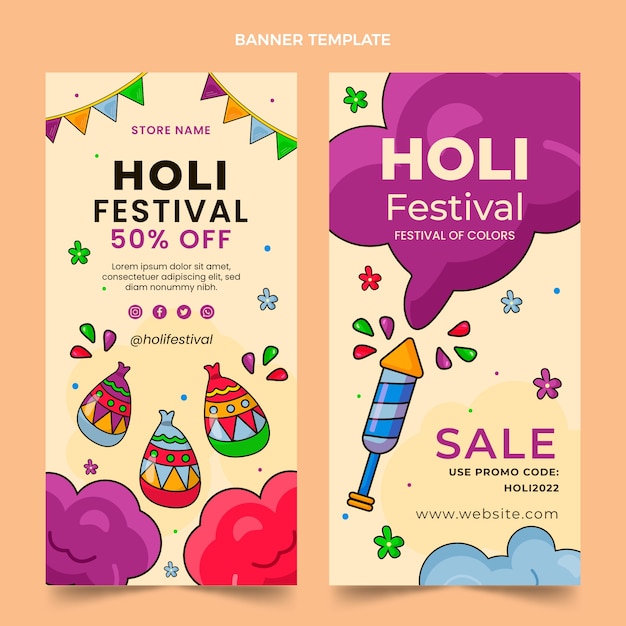 Hand drawn holi sale vertical banners set