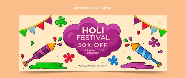 Hand drawn holi social media cover template