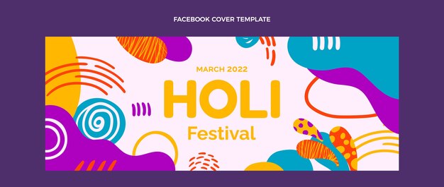 Hand drawn holi social media cover template