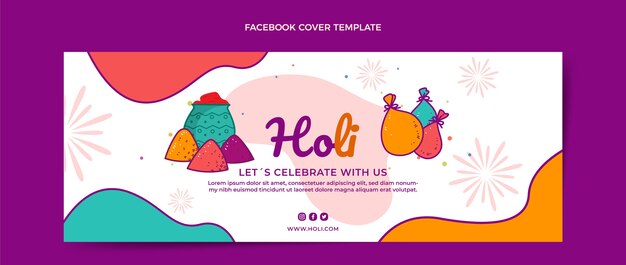 Hand drawn holi social media cover template