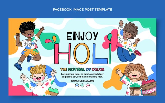 Hand drawn holi social media post template