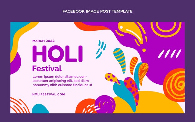 Hand drawn holi social media post template