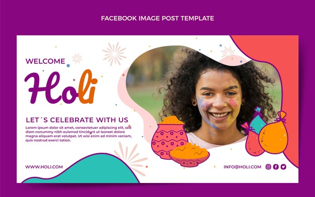 Hand drawn holi social media post template