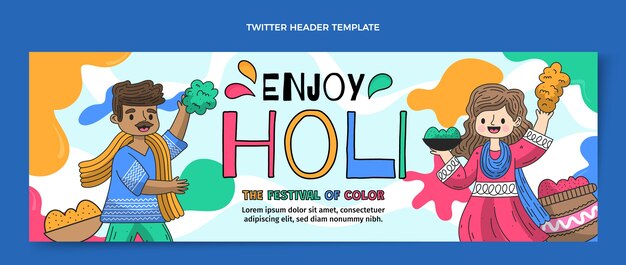 Hand drawn holi twitter header