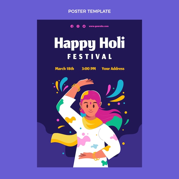 Hand drawn holi vertical poster template