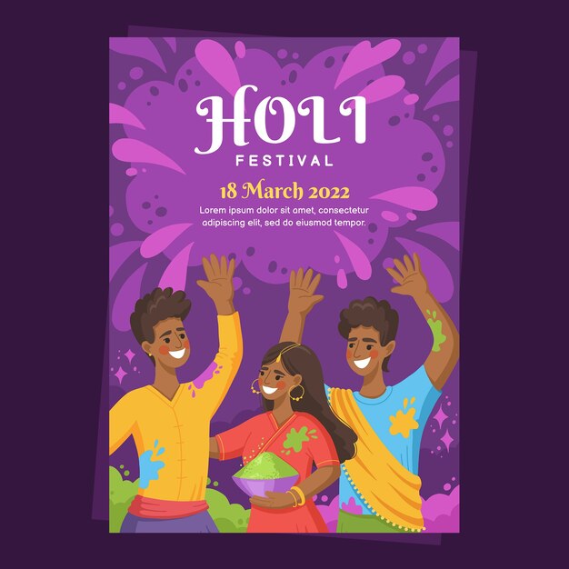 Hand drawn holi vertical poster template