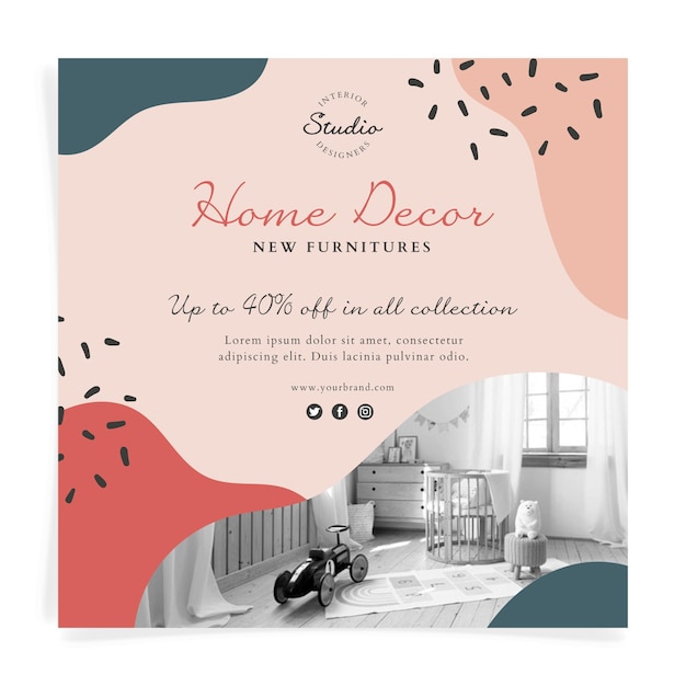 Hand drawn home decor square flyer