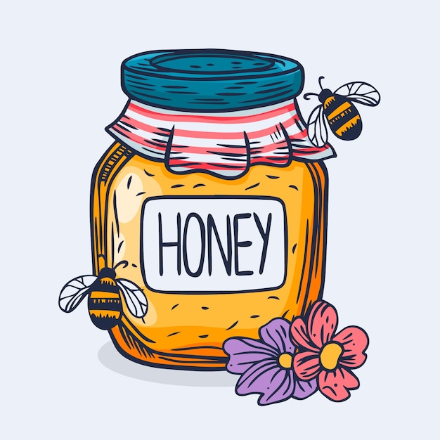 Free Vector hand drawn honey jar drawing illustration