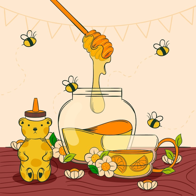 Hand drawn honey jar food drawing element