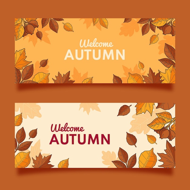 Hand drawn horizontal autumn banners set