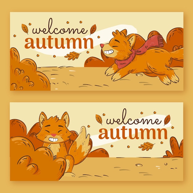 Hand drawn horizontal autumn sale banners set