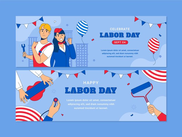 Hand drawn horizontal banner template for american labor day celebration