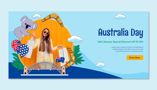 Free vector hand drawn horizontal banner template for australian national day