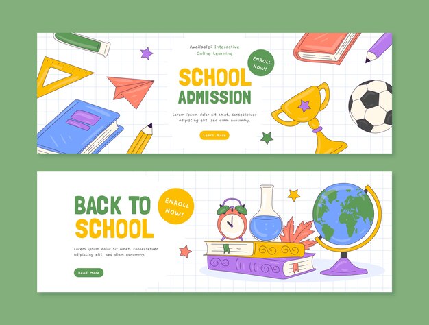 Hand drawn horizontal banner template for back to school season