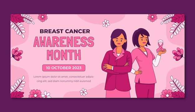 Hand drawn horizontal banner template for breast cancer awareness month