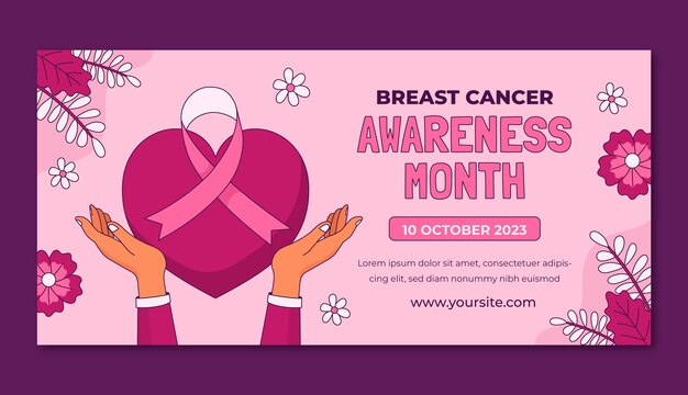 Hand drawn horizontal banner template for breast cancer awareness month