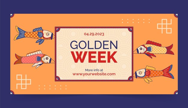 Hand drawn horizontal banner template for golden week celebration