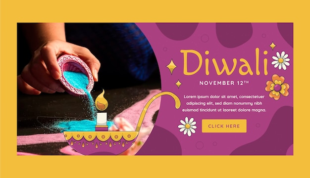 Free Vector hand drawn horizontal banner template for hindu diwali festival celebration