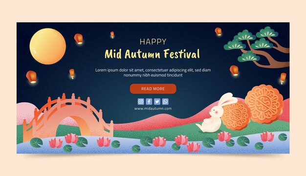 Hand drawn horizontal banner template for mid-autumn festival celebration