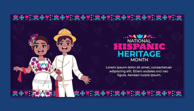 Hand drawn horizontal banner template for national hispanic heritage month