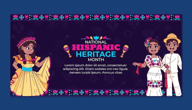 Free Vector hand drawn horizontal banner template for national hispanic heritage month